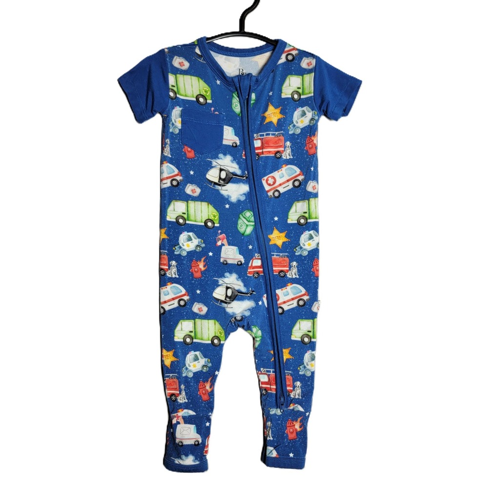 Bamboo Necessities Wee Woo Zip Romper 3-6 Months Short‎ Sleeve Sleep Pajama